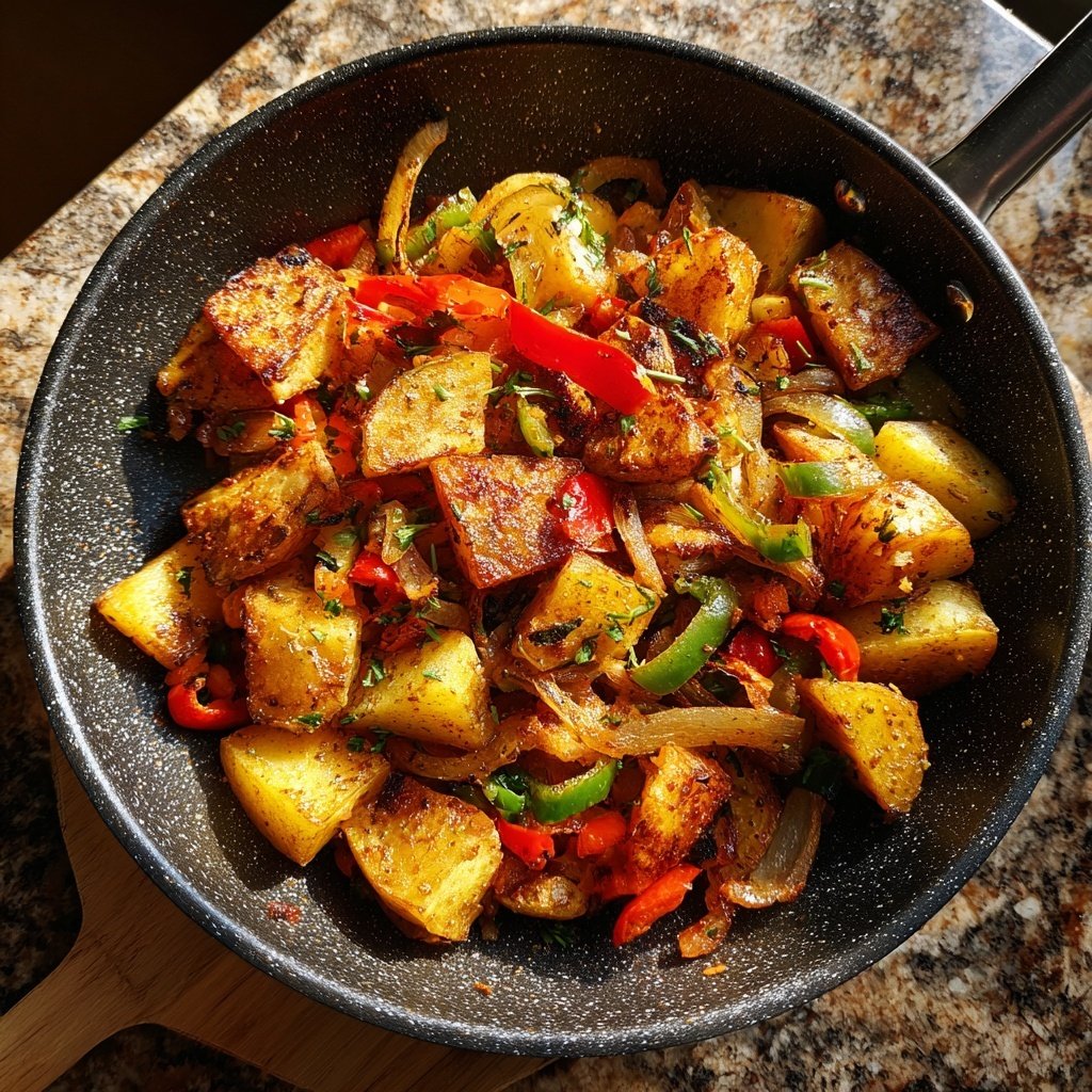 Mittagessen mit Kartoffel-Gemüse-Pfanne