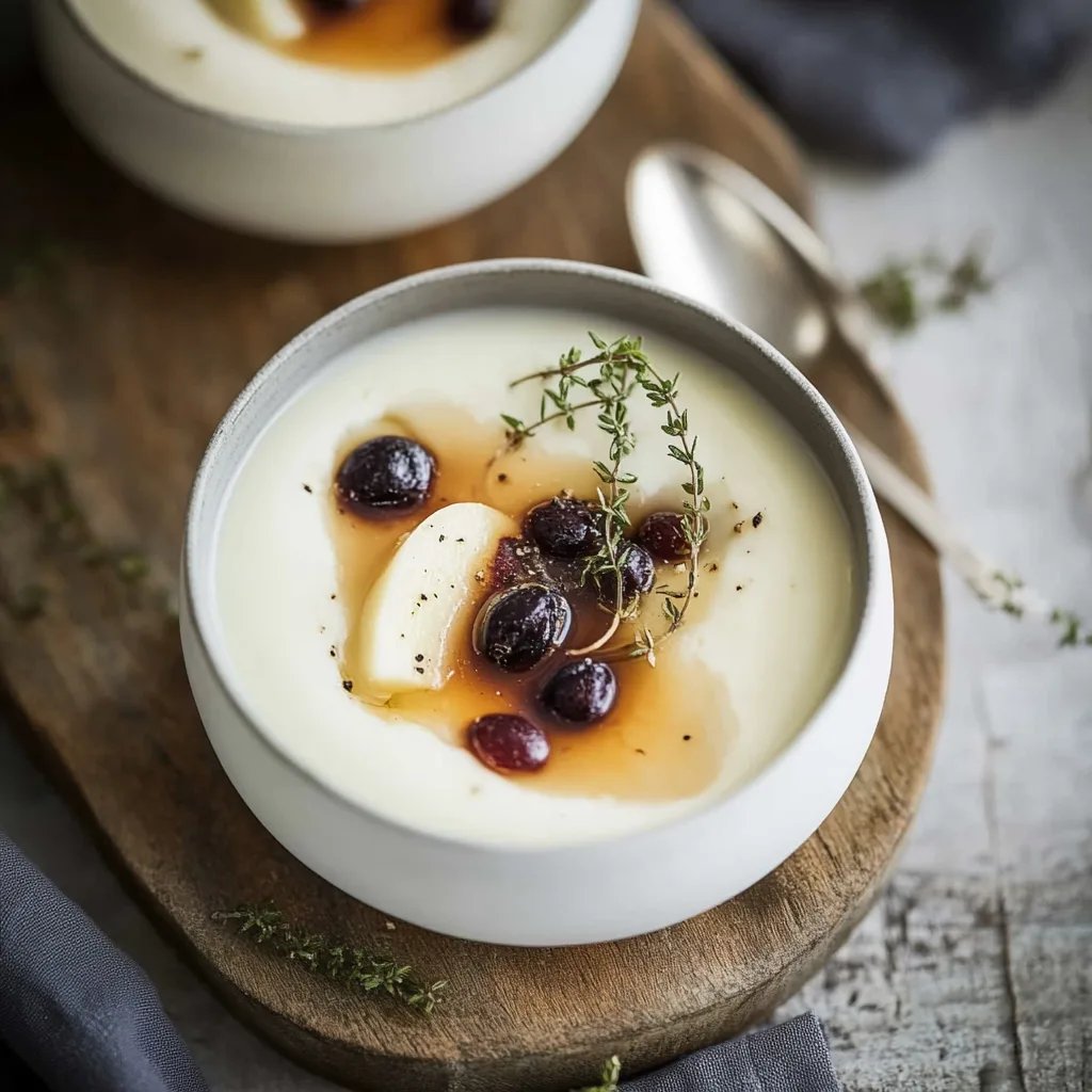 Vanillejoghurt-Panna-Cotta mit Balsamico-Thymian-gerösteten Pfirsichen und Nektarinen